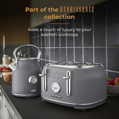 Tower Renaissance Kettle & 4 Slice Toaster Kitchen Set (Grey) - Vibe Home