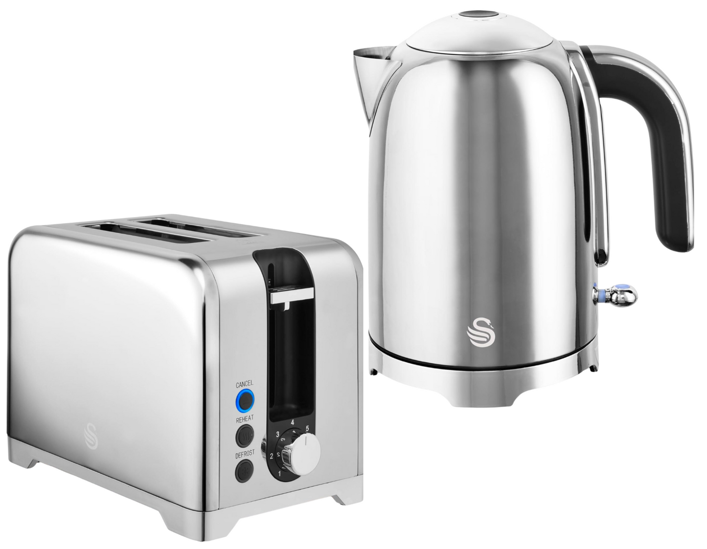 Swan Solace Kettle & 2 Slice Toaster Kitchen Set Silver (Stainless Steel) - Vibe Home