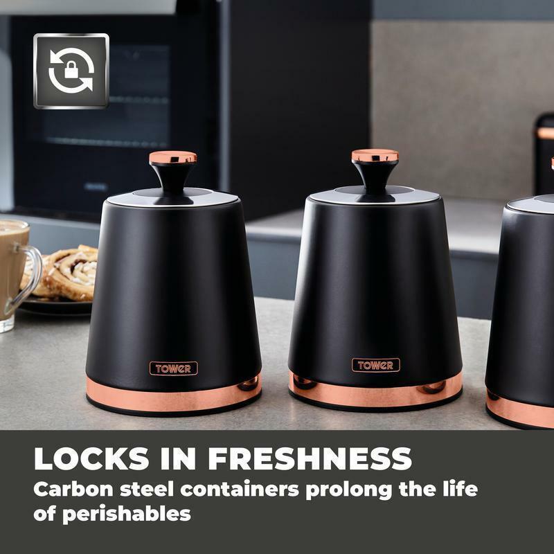 Tower Cavaletto Pyramid Kettle, 4 Slice Toaster & Canisters Kitchen Set (Black) - Vibe Home