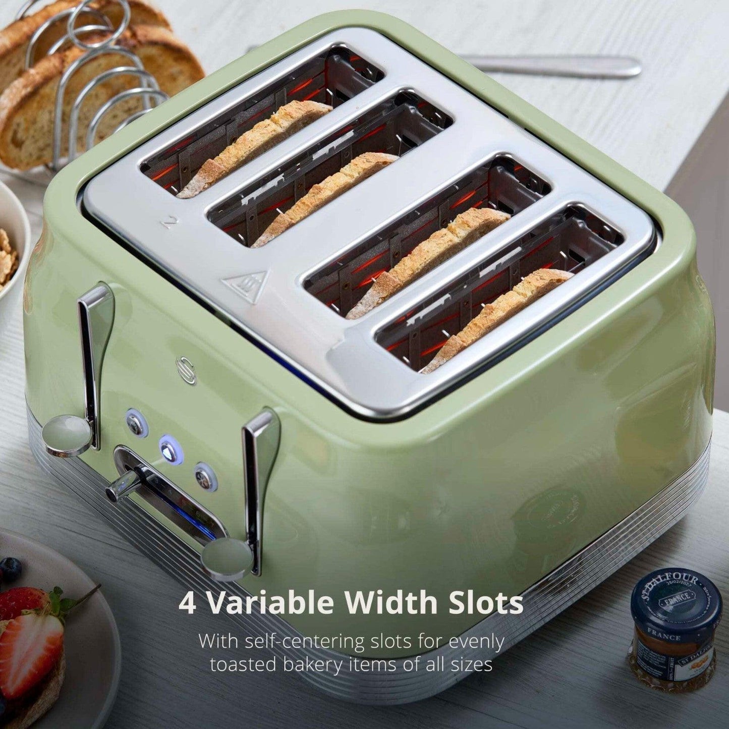 Swan Retro Jug Kettle & 4 Slice Toaster Kitchen Set (Green) - Vibe Home
