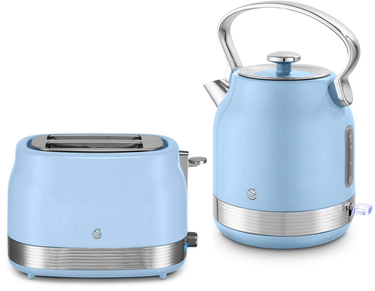 Swan Retro Pyramid Kettle & 2 Slice Toaster Kitchen Set (Blue) - Vibe Home