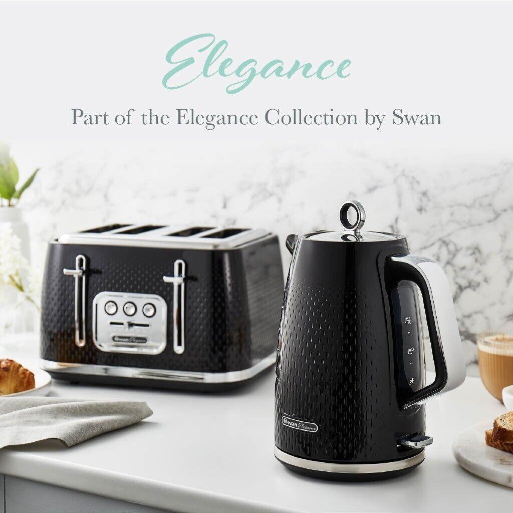 Swan Elegance Kettle & 4 Slice Toaster Kitchen Set (Black) - Vibe Home