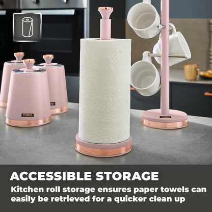 Tower Cavaletto Pink 6pc Kitchen Set Bread Bin Canisters Towel Pole Mug Tree