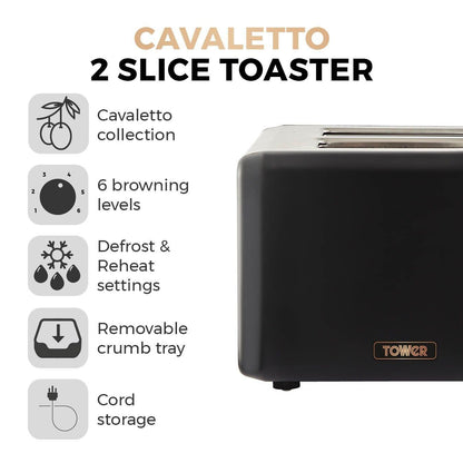 Tower Cavaletto Pyramid Kettle, 2 Slice Toaster & Canister Set (Black) - Vibe Home