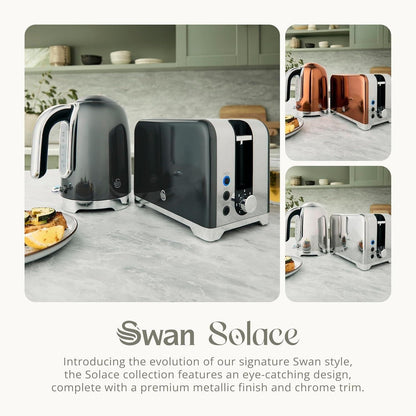 Swan Solace Kettle & 2 Slice Toaster Kitchen Set Grey (Graphite) - Vibe Home
