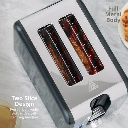 Swan Solace Kettle & 2 Slice Toaster Kitchen Set Grey (Graphite) - Vibe Home