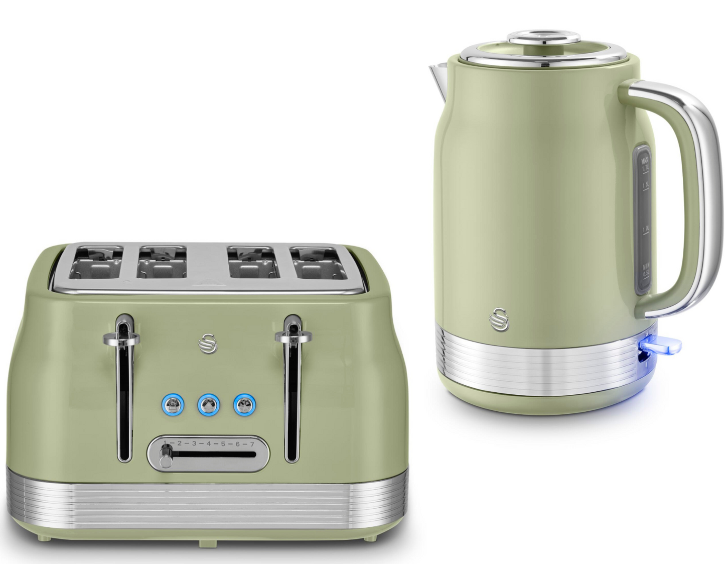 Swan Retro Jug Kettle & 4 Slice Toaster Kitchen Set (Green) - Vibe Home