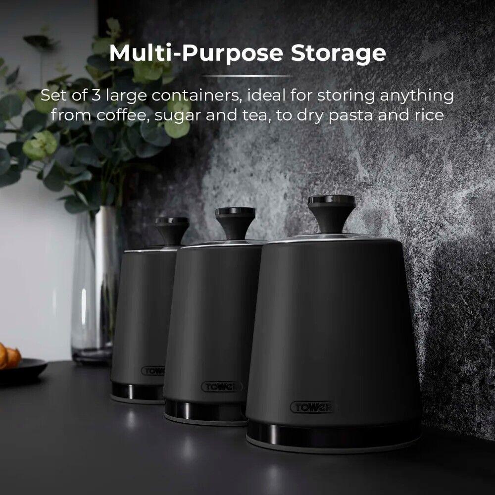 Tower Sera Bread Bin & Canister Kitchen Storage Set (Black) - Vibe Home