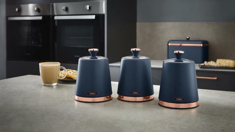 Tower Cavaletto Bread Bin & Canister Storage Kitchen Storage Set (Midnight Blue) - Vibe Home