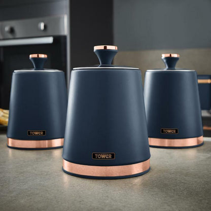 Tower Cavaletto Pyramid Kettle, 2 Slice Toaster & Canisters Kitchen Set (Midnight Blue) - Vibe Home