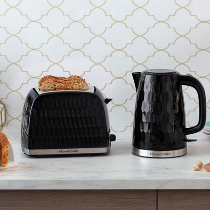 Russell Hobbs Honeycomb Kettle & 2 Slice Toaster Kitchen Set (Black) - Vibe Home