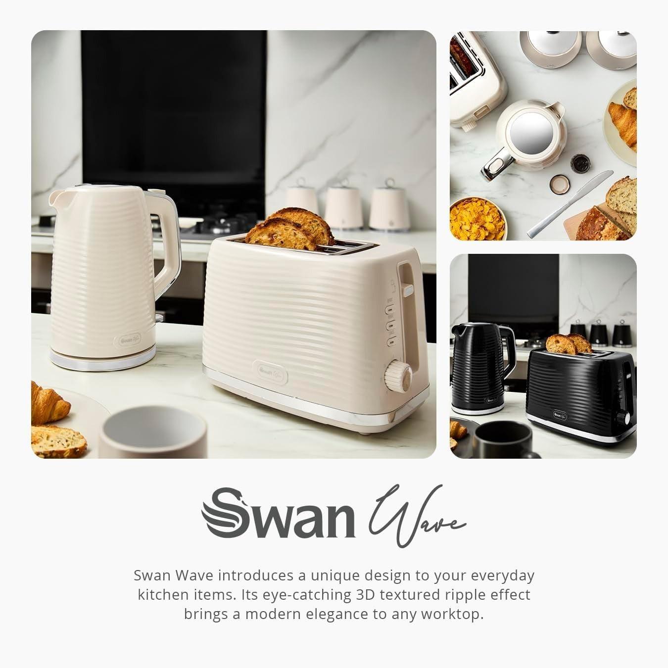 Swan Wave Kettle & 2 Slice Toaster Kitchen Set (Cream) - Vibe Home