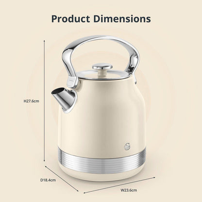 Swan Retro Pyramid Kettle & 4 Slice Toaster Kitchen Set (Cream) - Vibe Home
