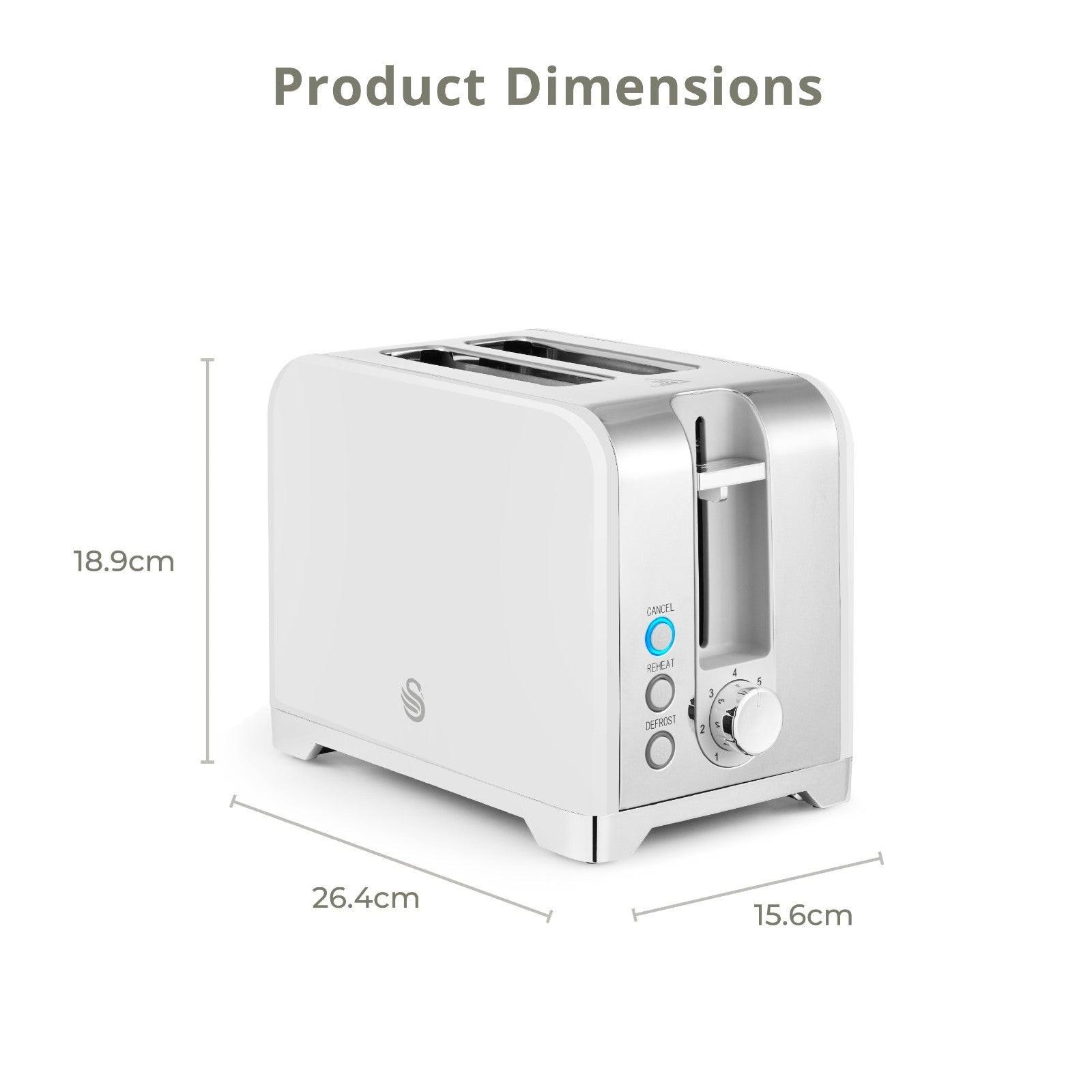 Swan Solace Jug Kettle, 2 Slice Toaster, Bread Bin, Canisters Kitchen Set (White) - Vibe Home