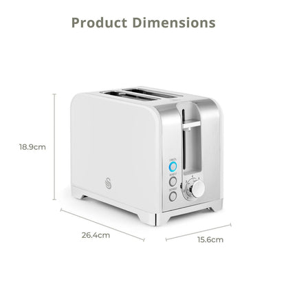 Swan Solace Jug Kettle, 2 Slice Toaster, Bread Bin, Canisters Kitchen Set (White) - Vibe Home