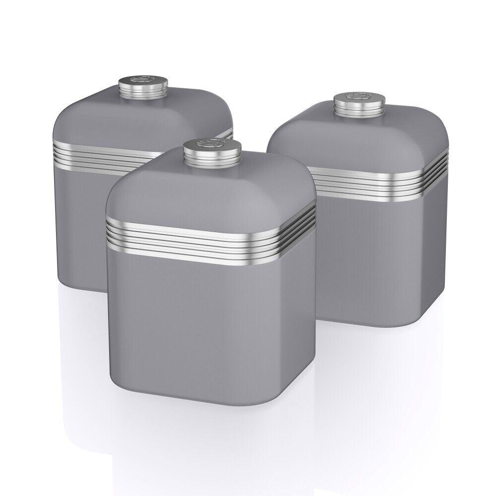 Swan Retro Bread Bin & Canisters Kitchen Storage Set (Grey) - Vibe Home