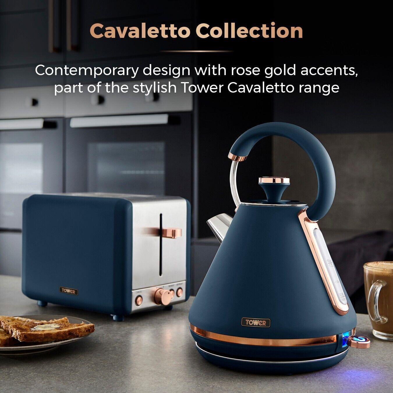 Tower Cavaletto Pyramid Kettle & 2 Slice Toaster Kitchen Set (Midnight Blue) - Vibe Home