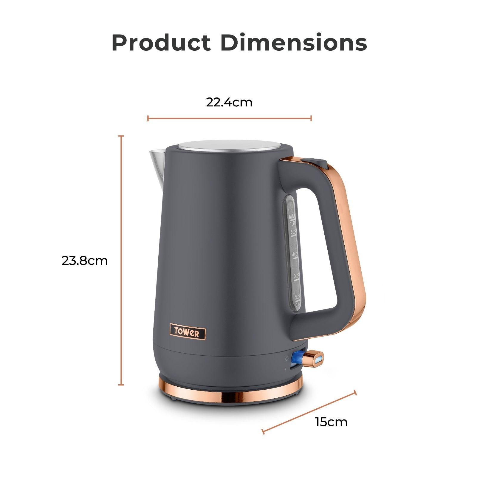 Tower Cavaletto Jug Kettle & 4 Slice Toaster Kitchen Set (Grey) - Vibe Home