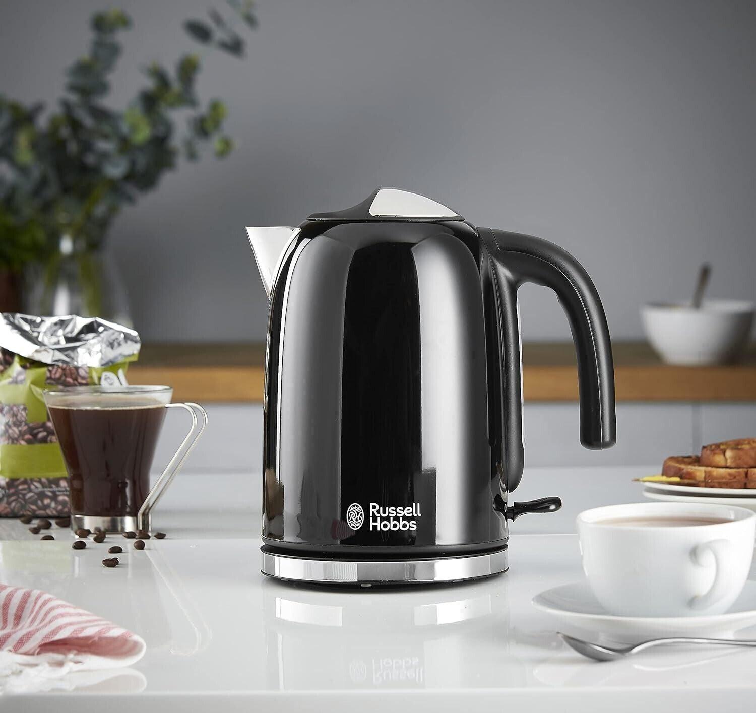 Russell Hobbs Colours Jug Kettle & 2 Slice Toaster Kitchen Set (Black) - Vibe Home