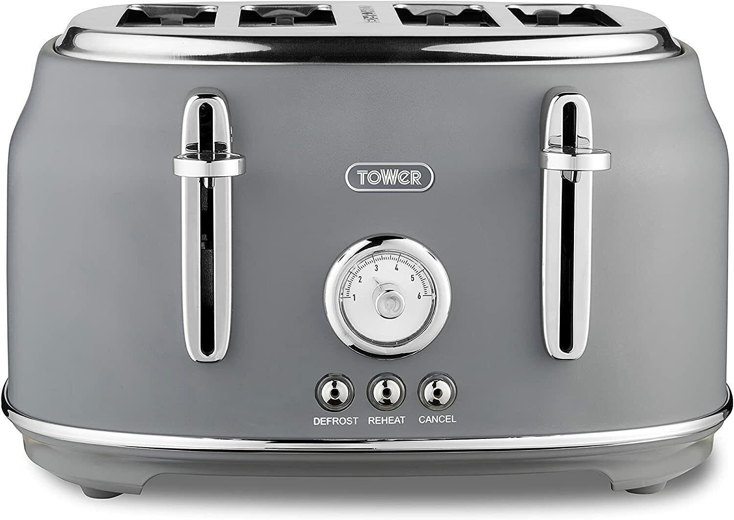 Tower Renaissance Kettle & 4 Slice Toaster Kitchen Set (Grey) - Vibe Home