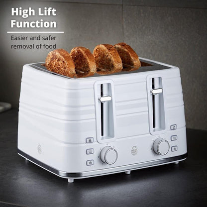 Swan Symphony Kettle & 4 Slice Toaster Kitchen Set (White) - Vibe Home