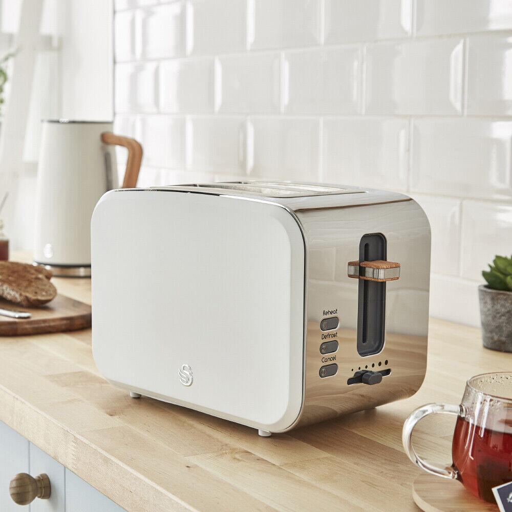 Swan Nordic Kettle, 2 Slice Toaster, Bread Bin, Canisters Kitchen Set (White) - Vibe Home