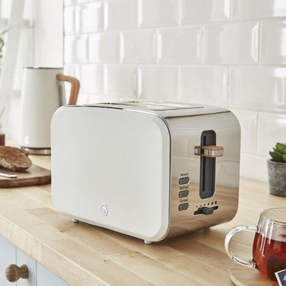 Swan Nordic Kettle, 2 Slice Toaster, Bread Bin, Canisters Kitchen Set (White) - Vibe Home
