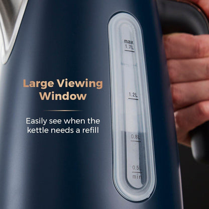 Tower Cavaletto Jug Kettle, 2 Slice Toaster, Bread Bin, Canisters Kitchen Set (Midnight Blue) - Vibe Home