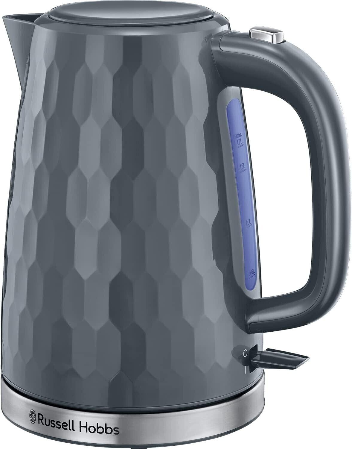 Russell Hobbs Honeycomb Kettle & 2 Slice Toaster Kitchen Set (Grey) - Vibe Home