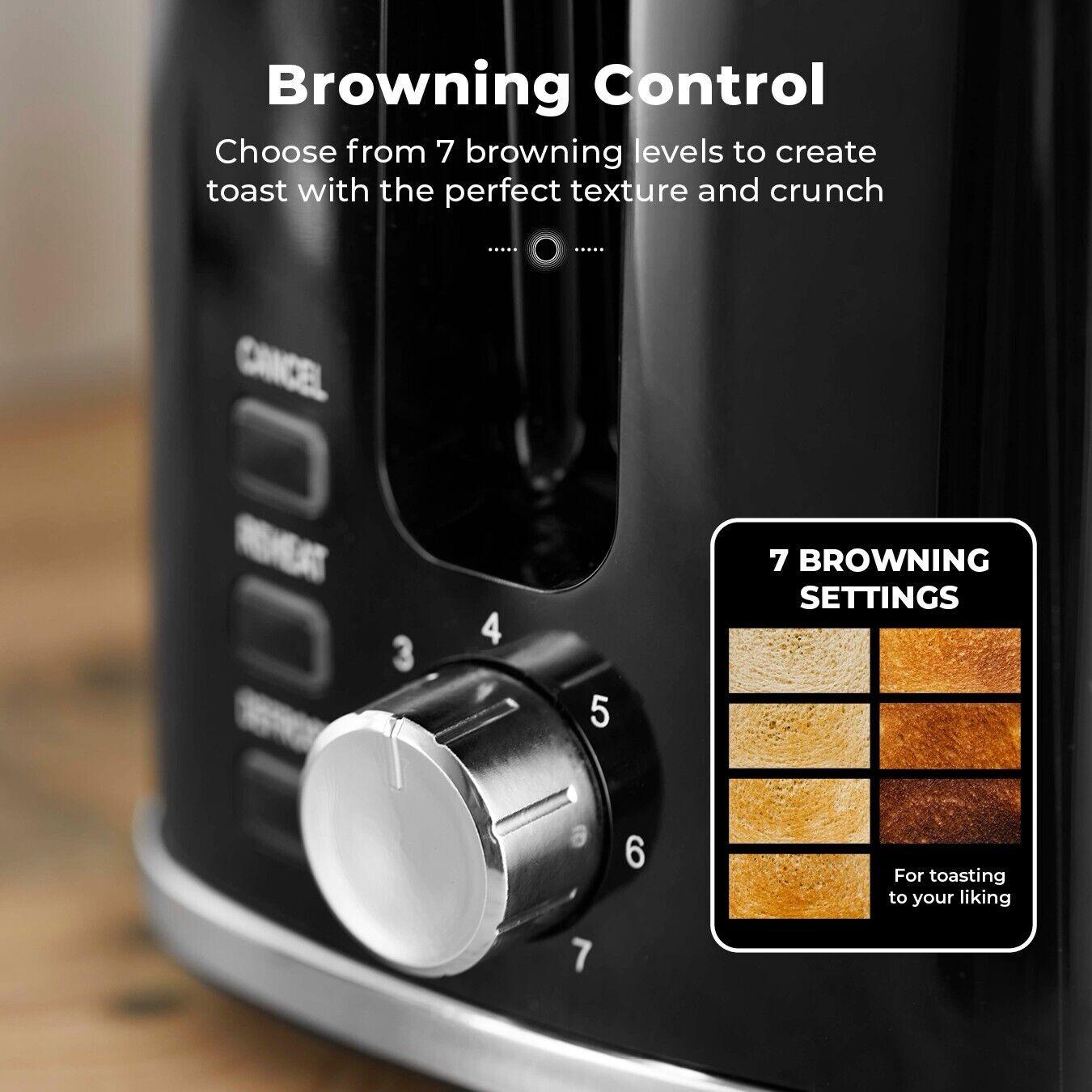 Tower Sonar Kettle, 2 Slice Toaster, Bread Bin & Canisters Kitchen Set (Black) - Vibe Home