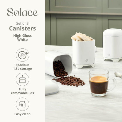 Swan Solace Jug Kettle, 2 Slice Toaster, Bread Bin, Canisters Kitchen Set (White) - Vibe Home