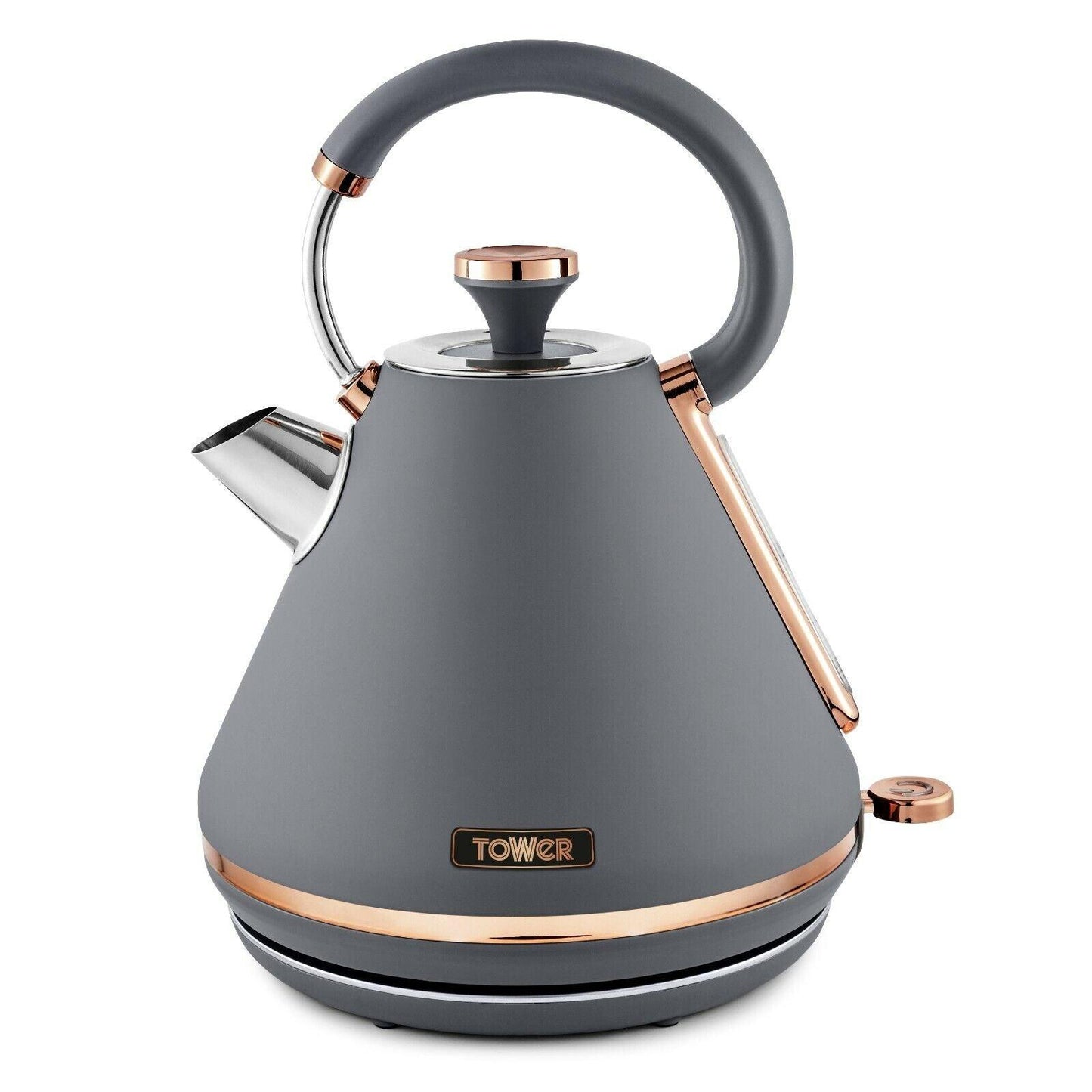 Tower Cavaletto Pyramid Kettle, 4 Slice Toaster & Canisters Kitchen Set (Grey) - Vibe Home
