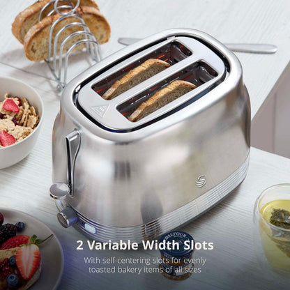 Swan Retro Jug Kettle & 2 Slice Toaster Kitchen Set Silver (Stainless Steel) - Vibe Home