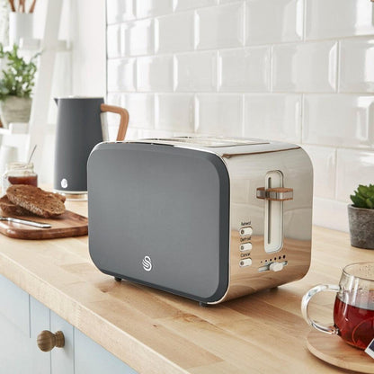 Swan Nordic Kettle, 2 Slice Toaster, Bread Bin, Canisters Kitchen Set (Grey) - Vibe Home