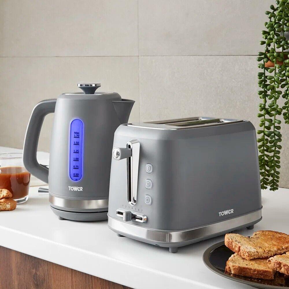 Tower Odyssey Kettle & 2 Slice Toaster Kitchen Set (Grey) - Vibe Home