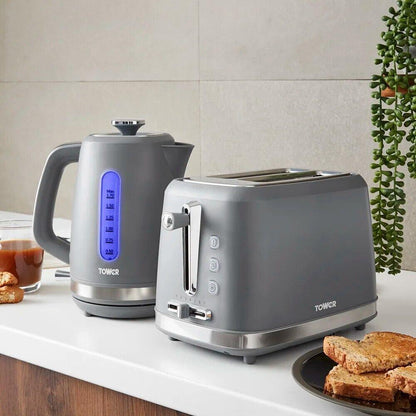 Tower Odyssey Kettle & 2 Slice Toaster Kitchen Set (Grey) - Vibe Home