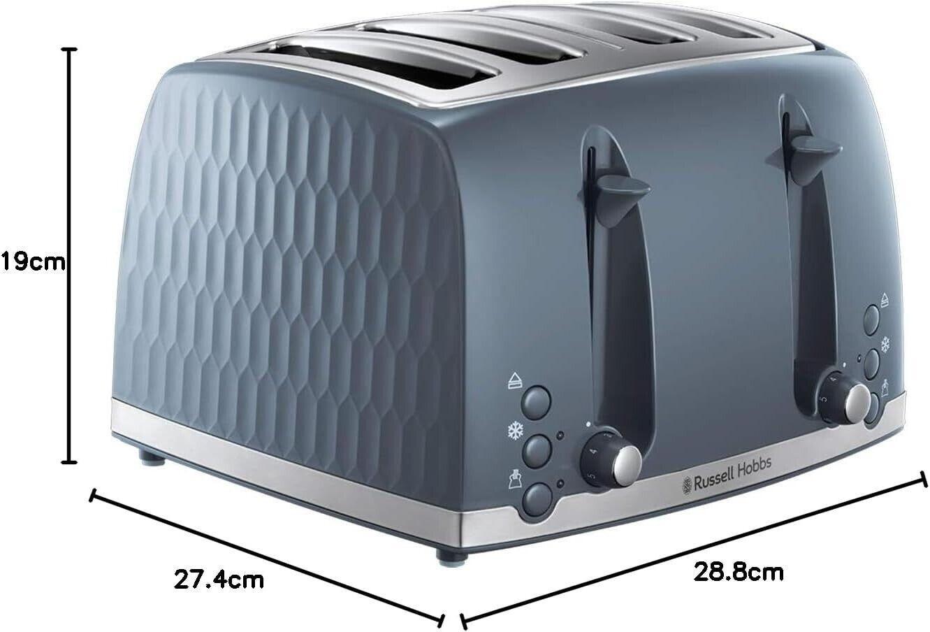 Russell Hobbs Honeycomb Kettle & 4 Slice Toaster Kitchen Set (Grey) - Vibe Home