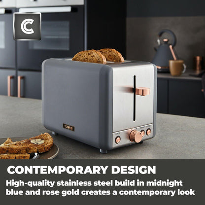 Tower Cavaletto Pyramid Kettle, 2 Slice Toaster & Canisters Kitchen Set (Grey) - Vibe Home