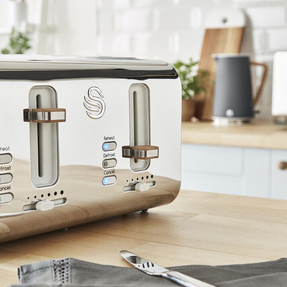 Swan Nordic Kettle, 4 Slice Toaster, Bread Bin & Canisters Kitchen Set (Grey) - Vibe Home