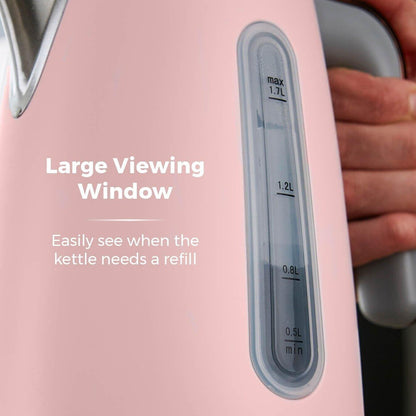 Tower Cavaletto Jug Kettle, 4 Slice Toaster, Bread Bin, Canisters Kitchen Set (Pink) - Vibe Home