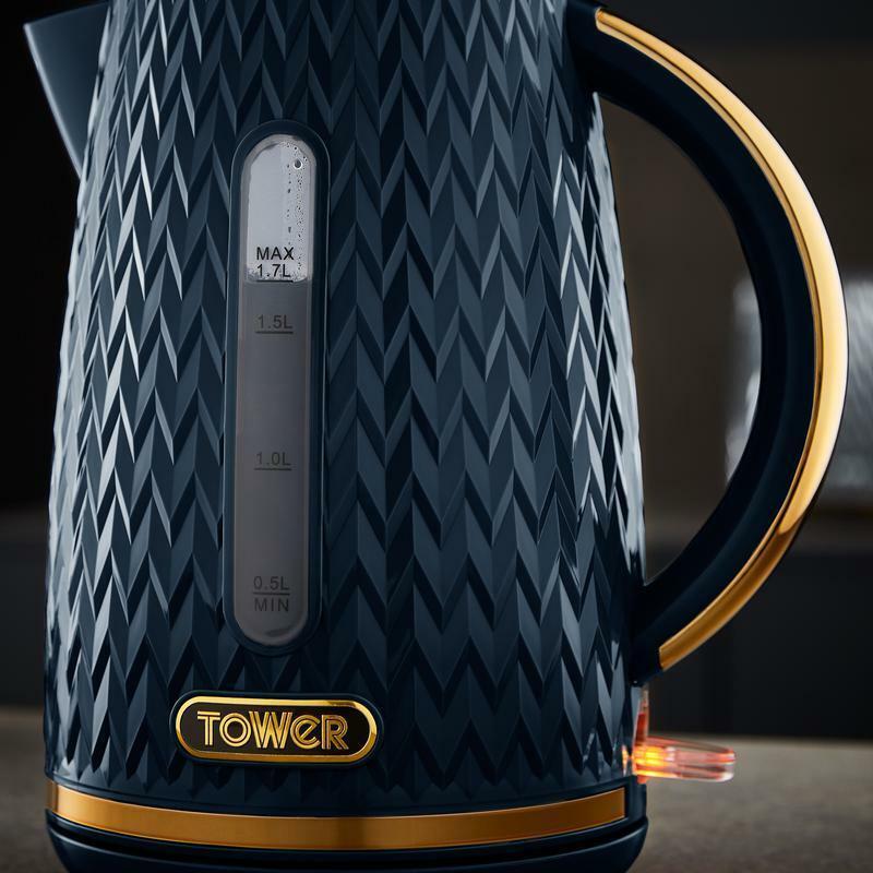 Tower Empire Kettle, 4 Slice Toaster, Bread Bin, Canisters Kitchen Set (Midnight Blue) - Vibe Home