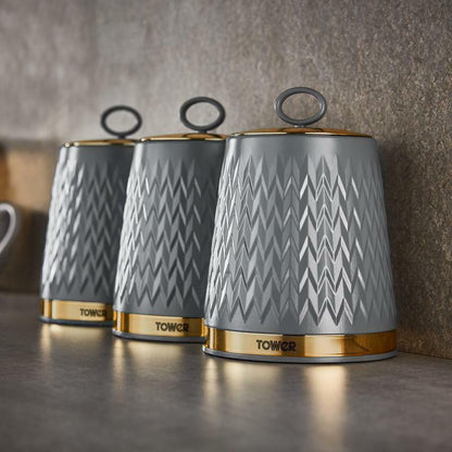 Tower Empire Kettle, 4 Slice Toaster, Bread Bin, Canisters Kitchen Set (Grey) - Vibe Home