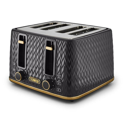 Tower Empire Kettle & 4 Slice Toaster Kitchen Set (Black) - Vibe Home