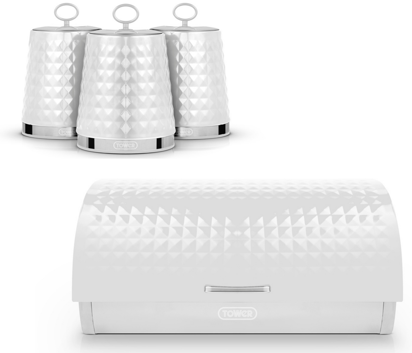 Tower Solitaire Bread Bin & Canister Kitchen Storage Set (White) - Vibe Home