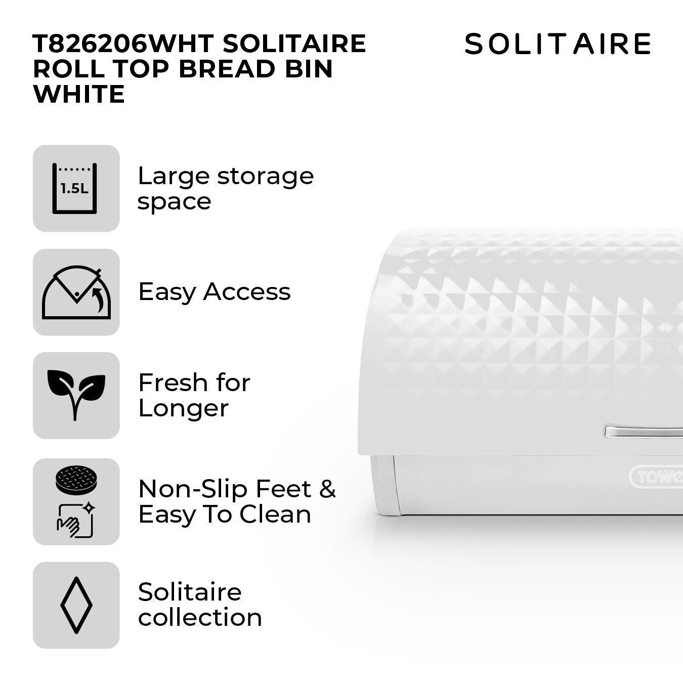 Tower Solitaire Bread Bin & Canister Kitchen Storage Set (White) - Vibe Home