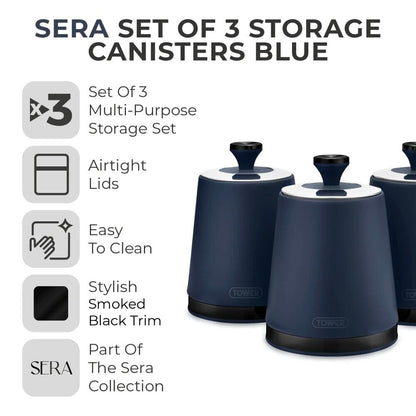 Tower Sera Kettle, 4 Slice Toaster, Bread Bin, Canisters Kitchen Set (Midnight Blue) - Vibe Home