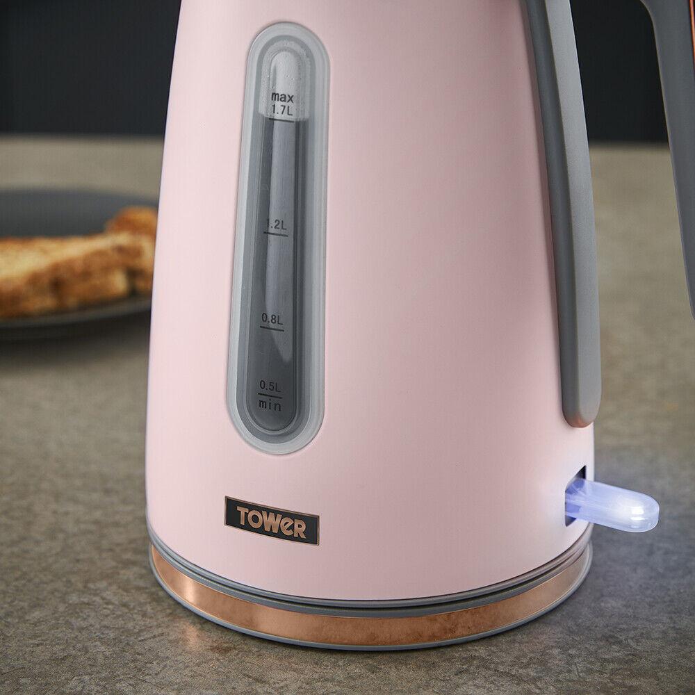 Tower Cavaletto Jug Kettle & 4 Slice Toaster Kitchen Set (Pink) - Vibe Home