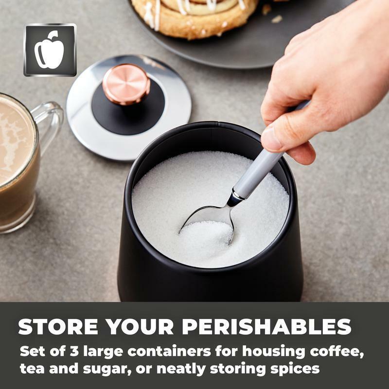 Tower Cavaletto Pyramid Kettle, 4 Slice Toaster, Bread Bin, Canisters Kitchen Set (Black) - Vibe Home