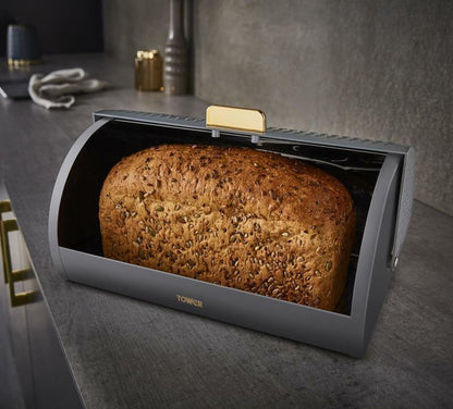 Tower Empire Kettle, 4 Slice Toaster, Bread Bin, Canisters Kitchen Set (Grey) - Vibe Home