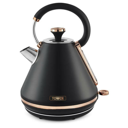 Tower Cavaletto Pyramid Kettle, 4 Slice Toaster & Canisters Kitchen Set (Black) - Vibe Home